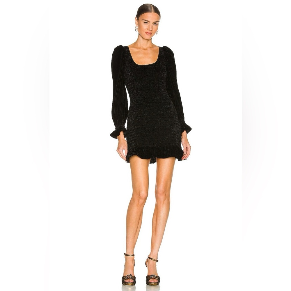 LOVESHACKFANCY Dorset Black Velvet Mini Dress Small Party Long Sleeve Glam